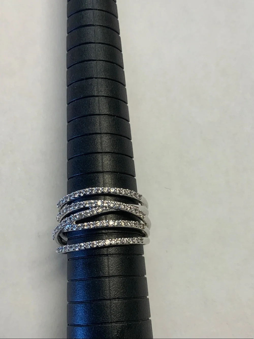 Stella & Dot Silver Multi-Band Crystal Stack Ring